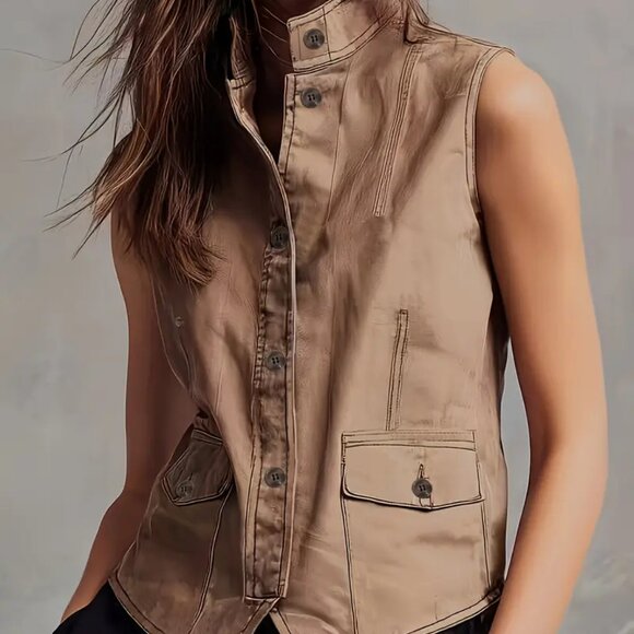 Bronze/Tan Sleeveless Vest - Picture 1 of 3
